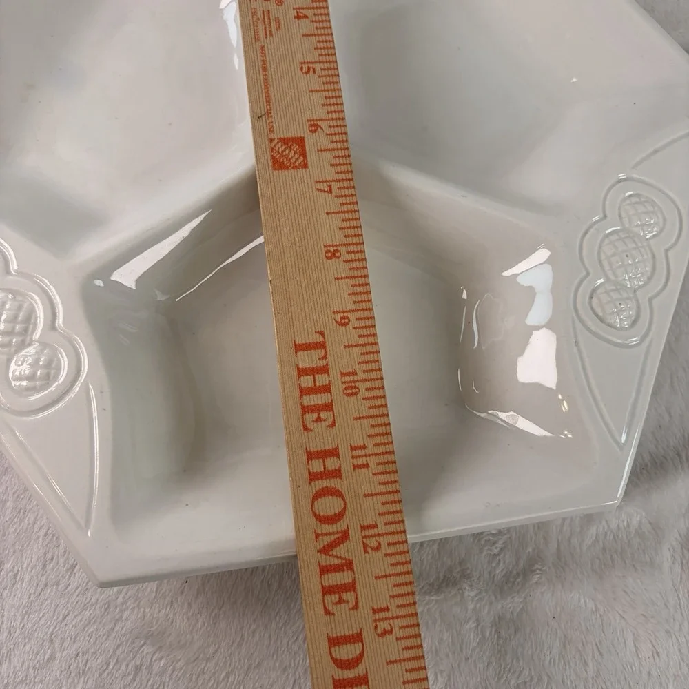 Vintage 60s California Pottery White Hexagon Divided Serving Dish L 204 MCM USA